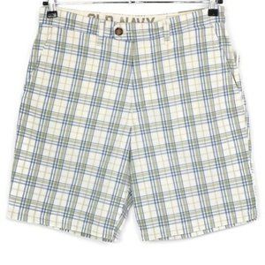Old Navy Bermuda Board Shorts White Blue Tan Green Plaid 30‎